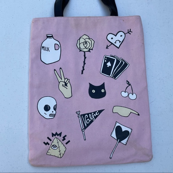 Rare Valfre Shoulder Bag Purse Pink Milk Bruno Cat Peace Sign - Picture 3 of 7